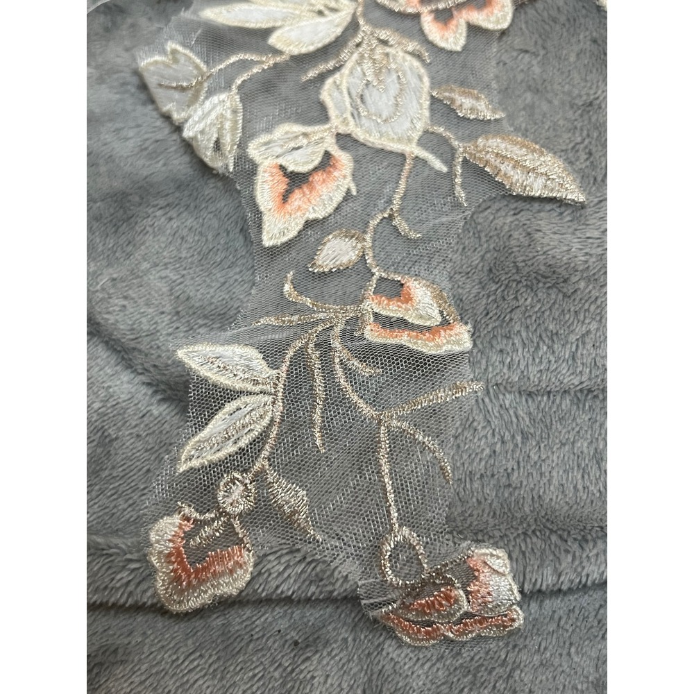 Embroidered Floral Lace Applique Peach Ivory Metallic Gold Tulle Mesh 18" Sew On - Picture 3 of 5